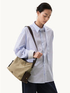 Songmont Medium Yore Hobo Bag Dune Suede three-quarter view