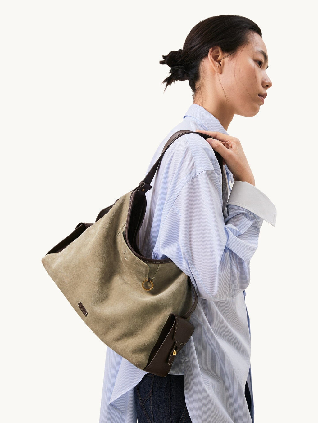 Songmont Medium Yore Hobo Bag Dune Suede interior compartments