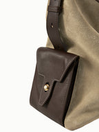 Songmont Medium Yore Hobo Bag Dune Suede front flap pocket detail