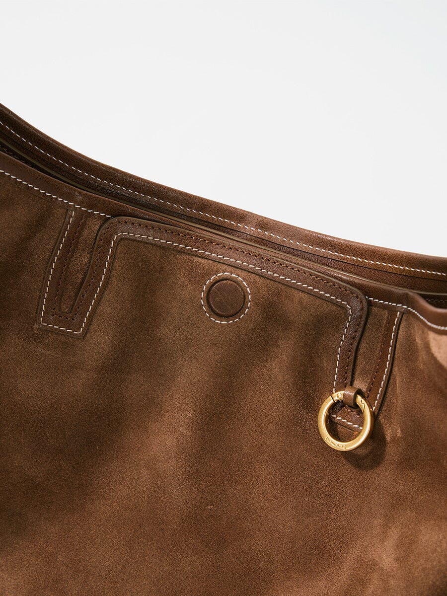 Songmont Medium Yore Hobo Bag Sandal Suede lifestyle shot