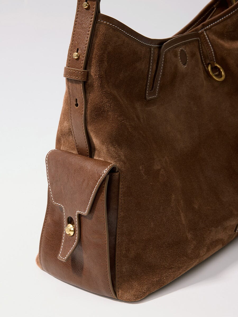 Songmont Medium Yore Hobo Bag Sandal Suede lifestyle shot
