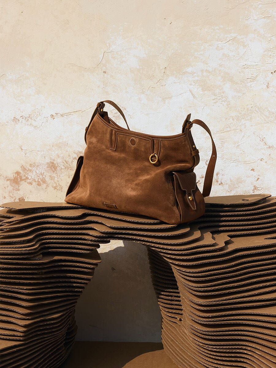 Songmont Medium Yore Hobo Bag Sandal Suede interior compartments
