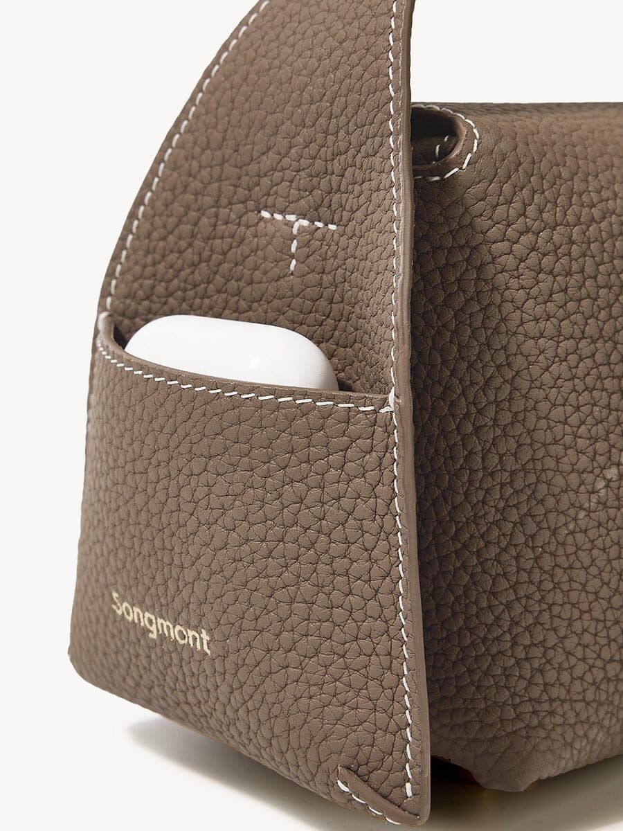 Songmont Mini Drippy Roof Bag Taupe - side pocket with earbuds case