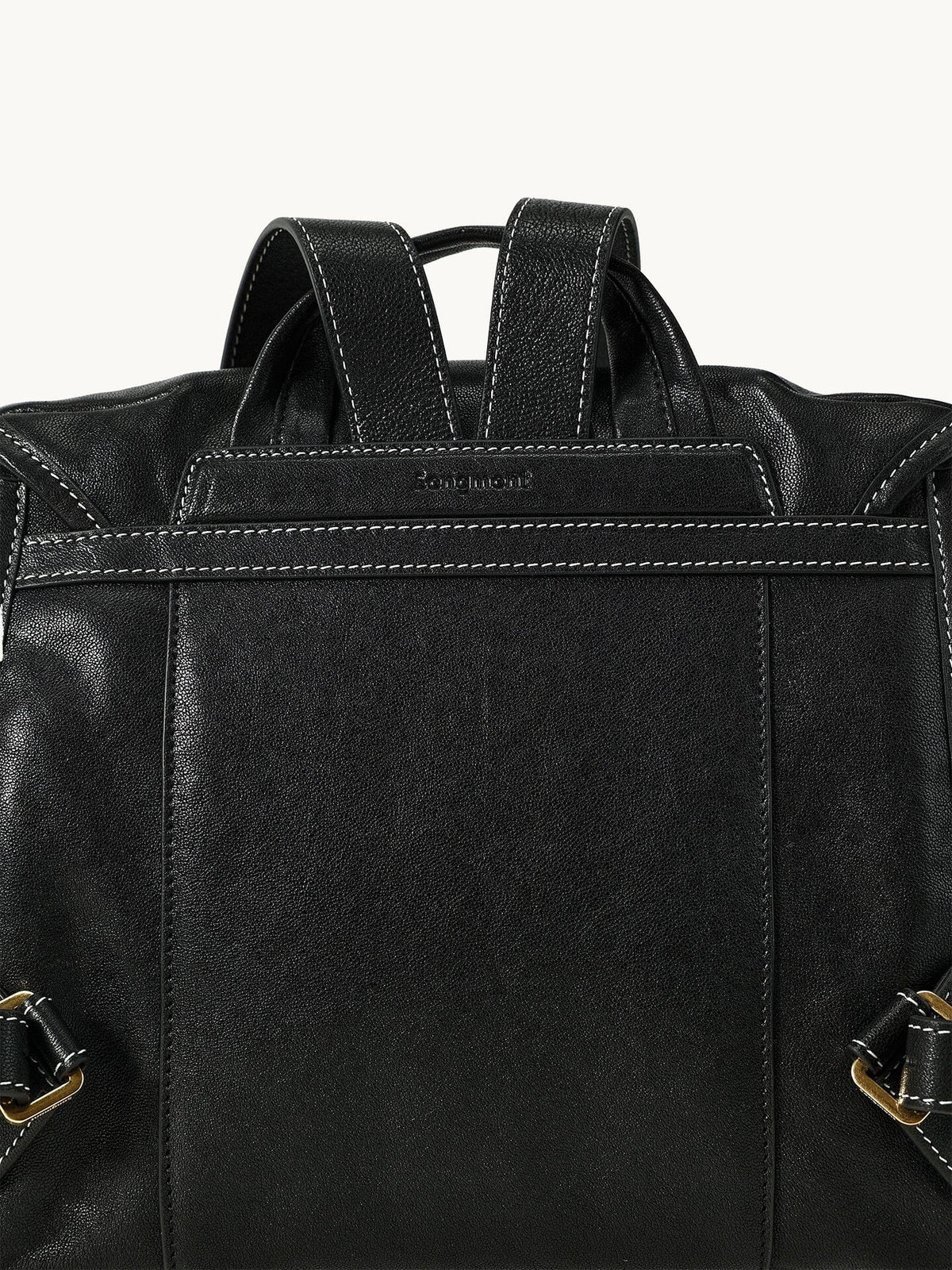 Songmont Mini Shan Backpack Onyx - back panel with strap and top handle