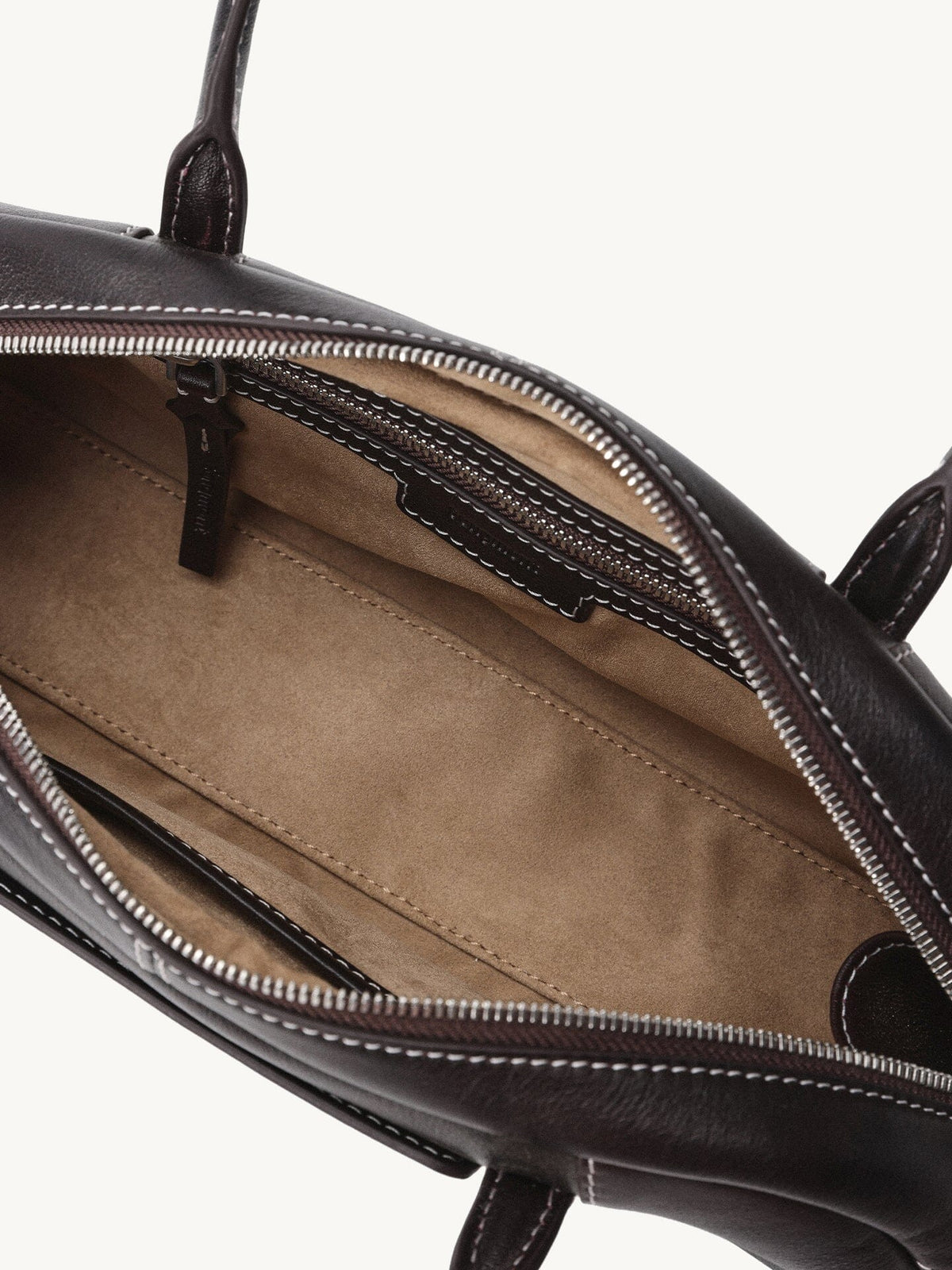 Songmont Mini Yore Toast Bag Ebony - open to show the lining and inner pocket