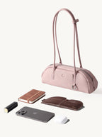 Songmont Mini Yore Toast Bag Peach - flat lay with phone, notebook and everyday items