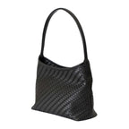 MONOROW Vena Bag Black woven leather angled view