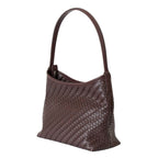 MONOROW Vena Bag Plum Brown woven leather angled view