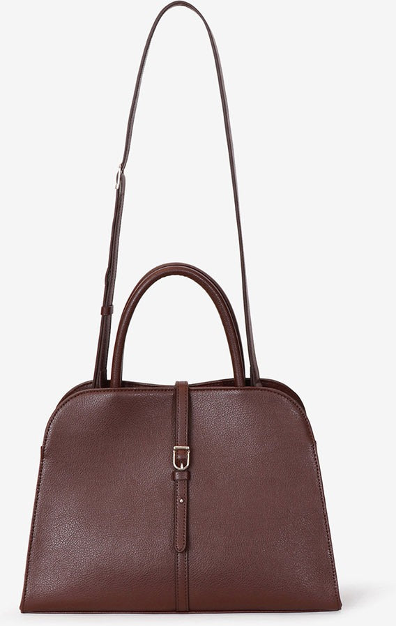 MONOROW Blanc Medium Bag - Burgundy Brown front view with strap