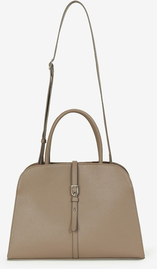 MONOROW Blanc Medium Bag - Etoupe front view with strap