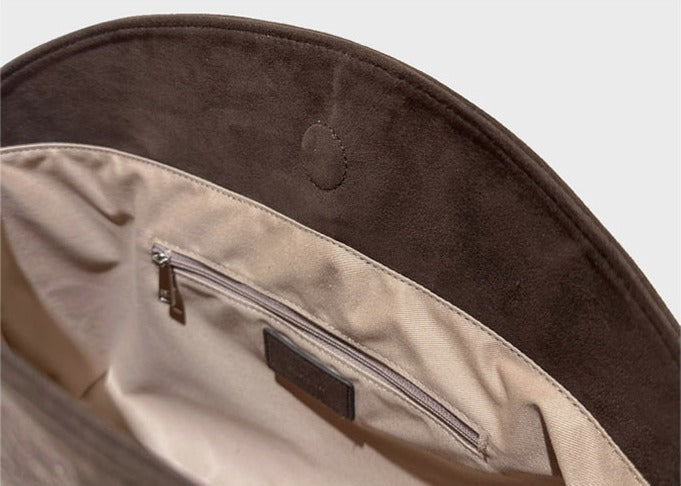 MONOROW Sara Bag - Suede Choco Brown interior pocket detail
