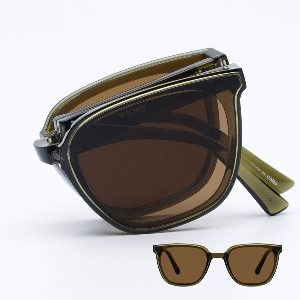 RECLOW WIRWIR Foldable Sunglasses Khaki folded and open