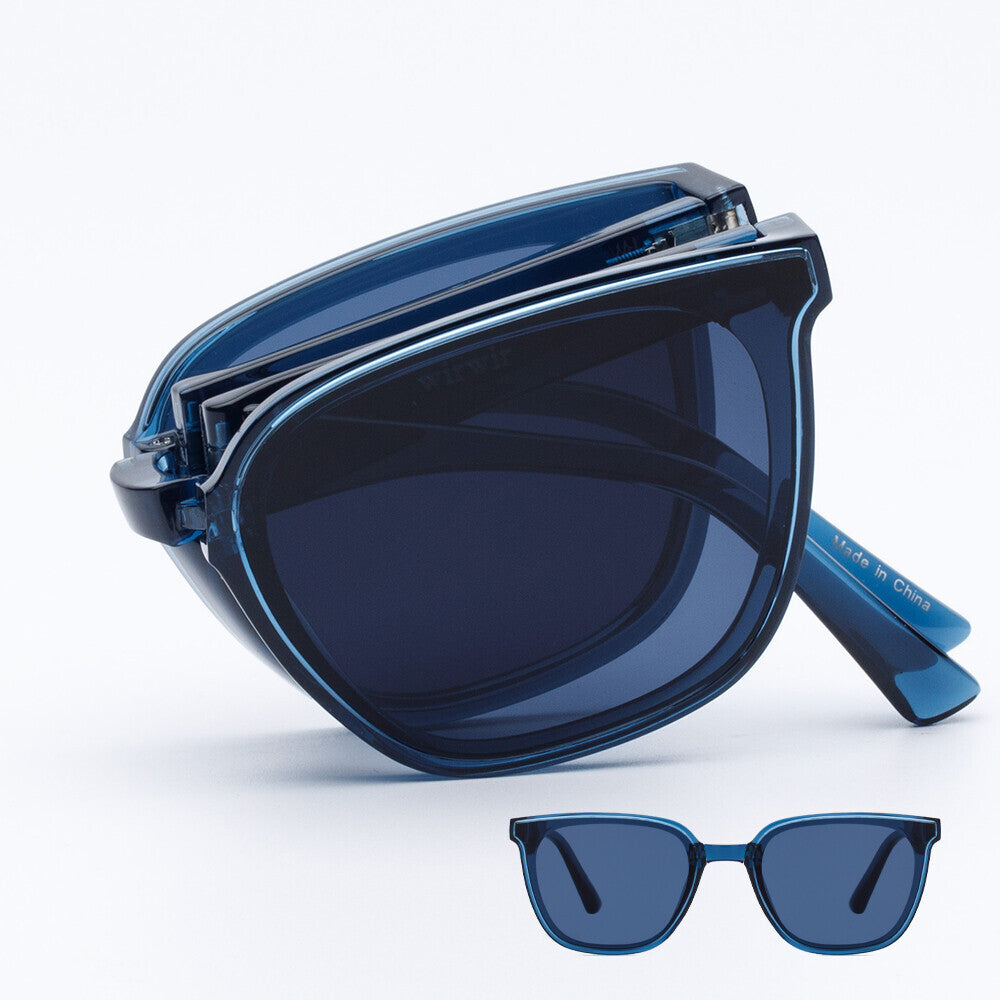RECLOW WIRWIR Foldable Sunglasses Blue folded and open