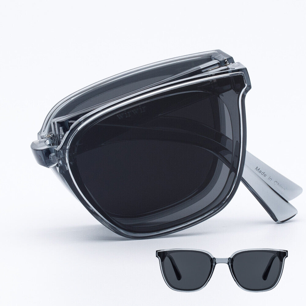 RECLOW WIRWIR Foldable Sunglasses Gray folded and open