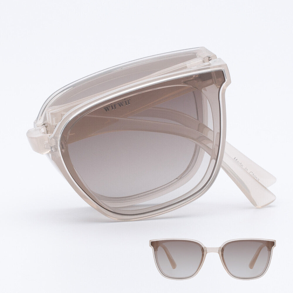 RECLOW WIRWIR Foldable Sunglasses Beige folded and open