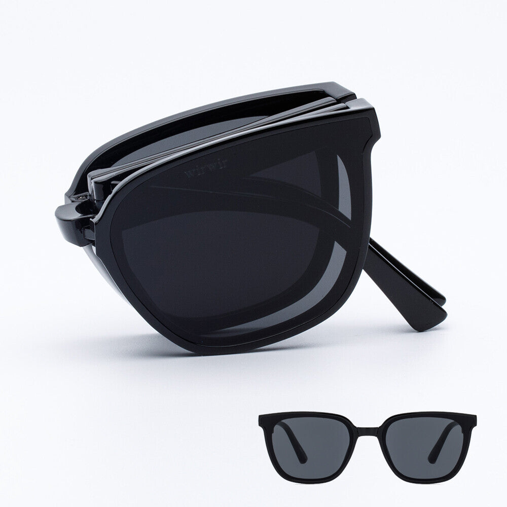 RECLOW WIRWIR Foldable Sunglasses Black folded and open