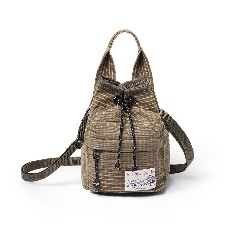 Rockfish Weatherwear CHECK DRAWSTRING MINI BAG Brown front view