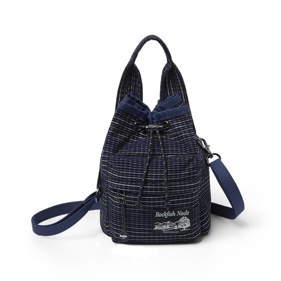 Rockfish Weatherwear CHECK DRAWSTRING MINI BAG Navy front view