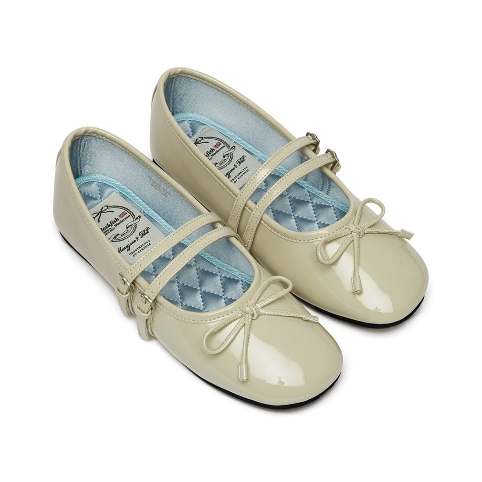 Rockfish Weatherwear Square Toe Two Strap Maryjanes Butter pair on white