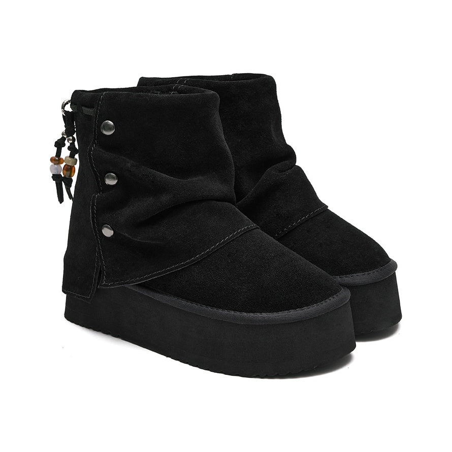 Rockfish Weatherwear Stud Maxi Folded Boots Short Black front angle