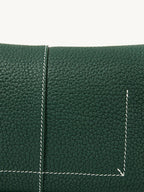 Songmont Small Drippy Roof Bag Emerald - close-up of pebbled leather and white stitching