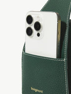 Songmont Small Drippy Roof Bag Emerald - phone tucked into the side pocket
