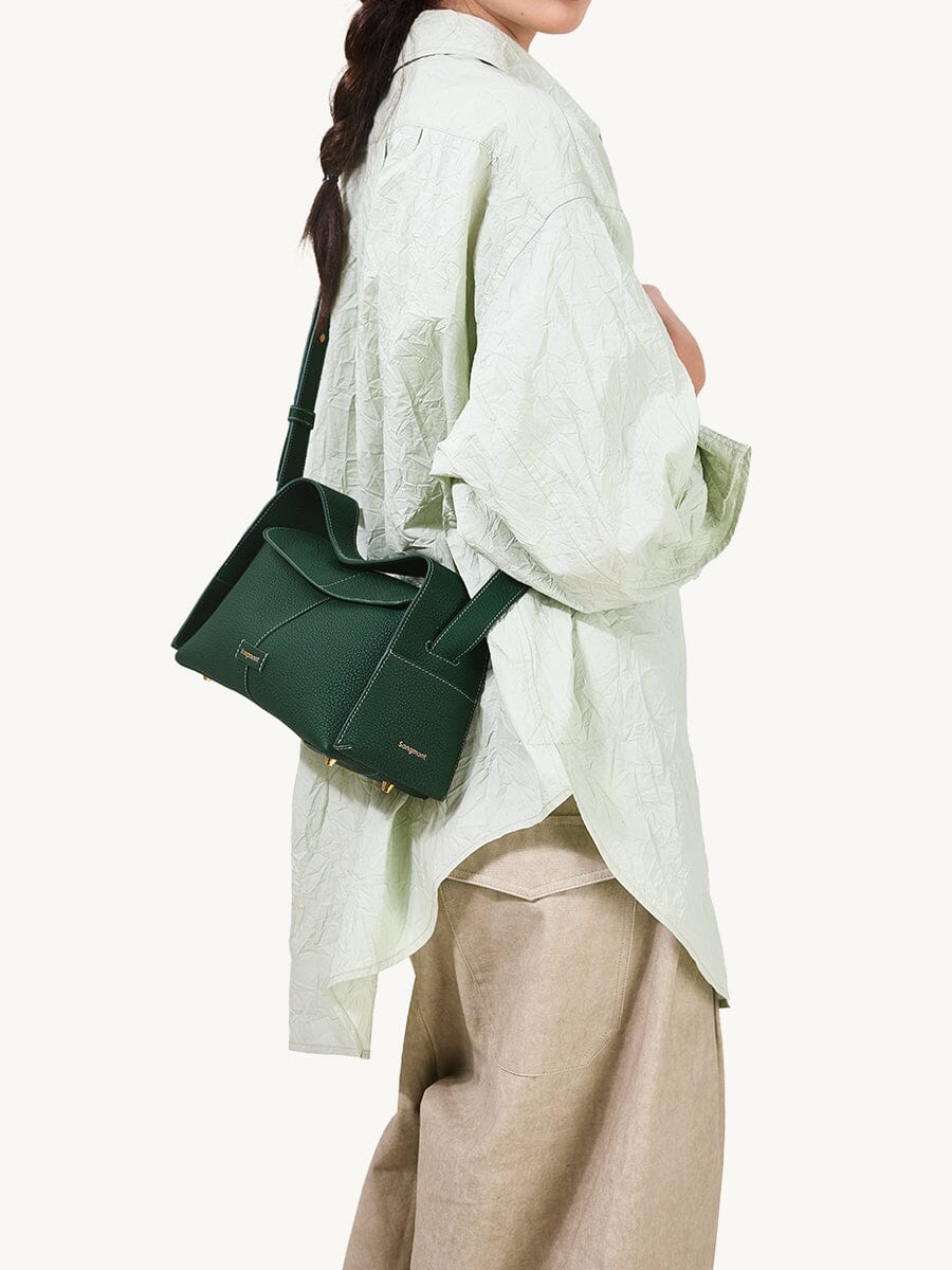 Songmont Small Drippy Roof Bag Emerald - worn crossbody, side view