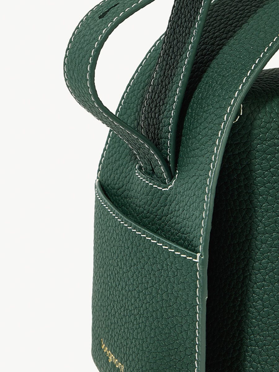 Songmont Small Drippy Roof Bag Emerald - close-up of side pocket and handle stitching