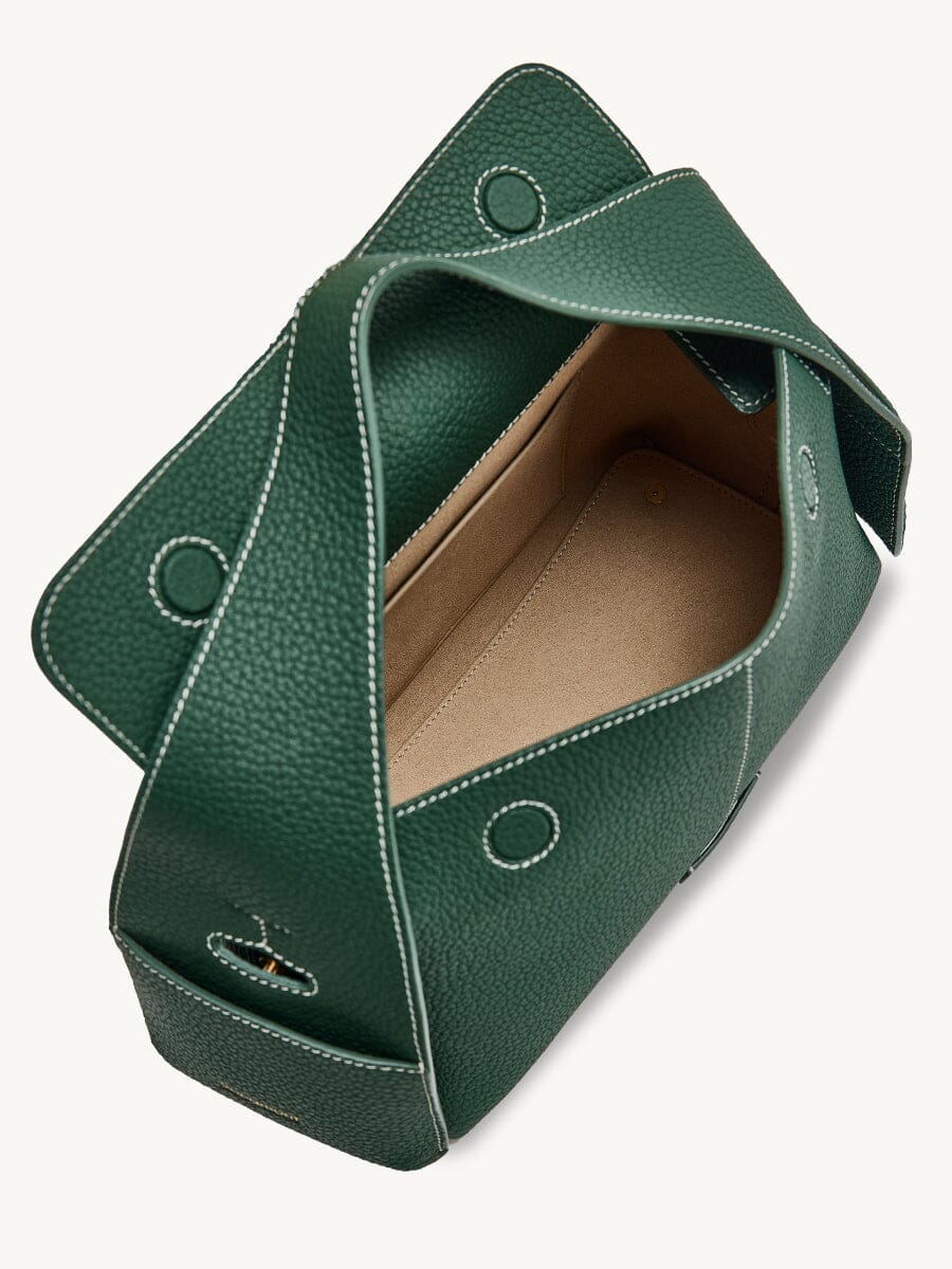 Songmont Small Drippy Roof Bag Emerald - open top showing the beige lining