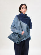Songmont Small Gather Bag Navy - worn cross-body, full length