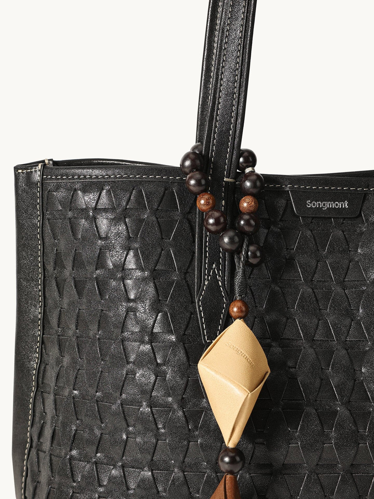 Songmont Small Lattice Tote Onyx - strap and weave close-up