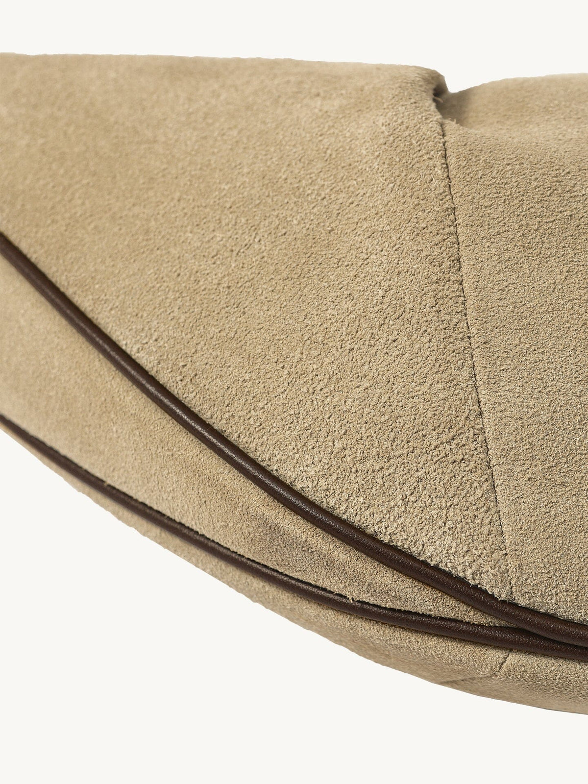 Songmont Medium Luna Hobo Bag Dune Suede - suede texture and leather piping close-up