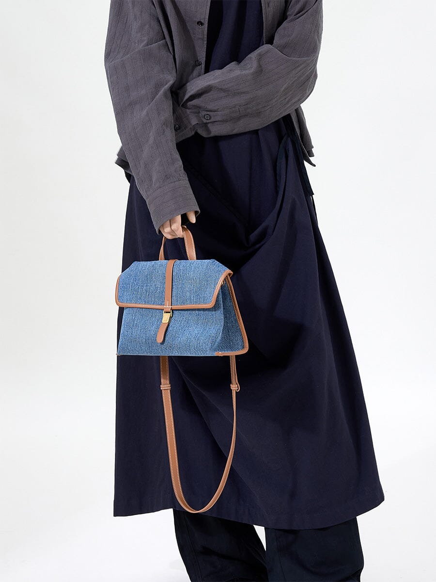 Songmont Small Shan Satchel Bag Denim carried by the top handle