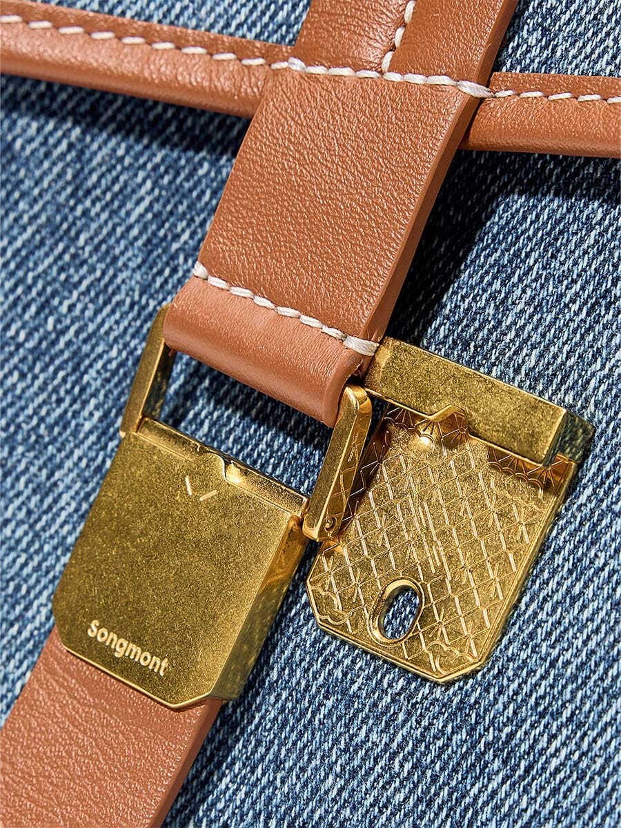 Songmont Small Shan Satchel Bag Denim clasp with Songmont mark