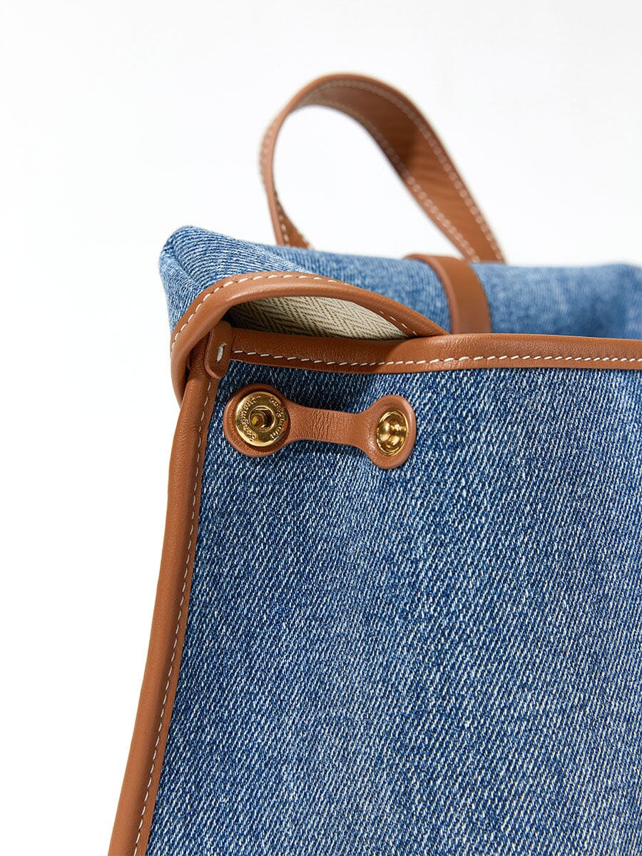 Songmont Small Shan Satchel Bag Denim side button detail