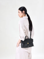 Songmont Small Shan Satchel Bag Onyx leather and gold clasp