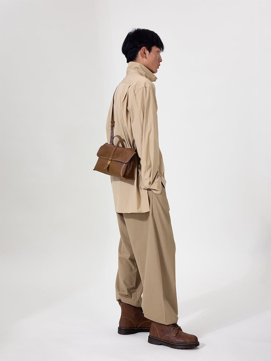 Songmont Small Shan Satchel Bag Sandal worn with tan outfit