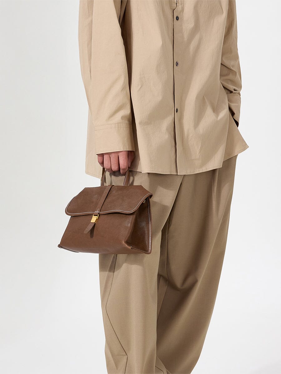 Songmont Small Shan Satchel Bag Sandal leather and gold buckle