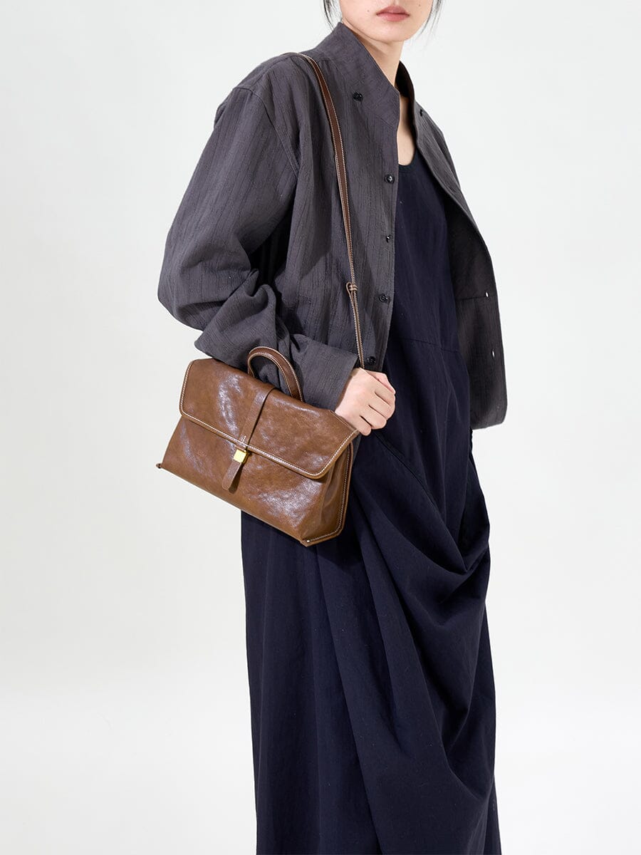 Songmont Small Shan Satchel Bag Sandal leather detail