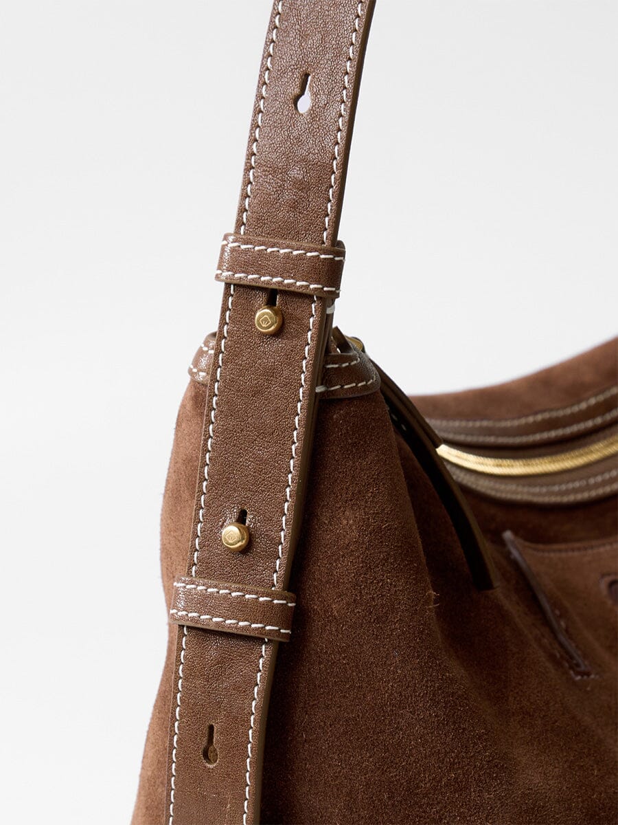 Songmont Small Yore Hobo Bag (Minimal Version) Sandal Suede - close-up of strap and stud