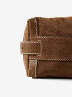 Songmont Small Yore Hobo Bag (Minimal Version) Sandal Suede - close-up of base corner and strap
