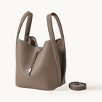 Songmont Song Bucket Bag Taupe - front view with strap