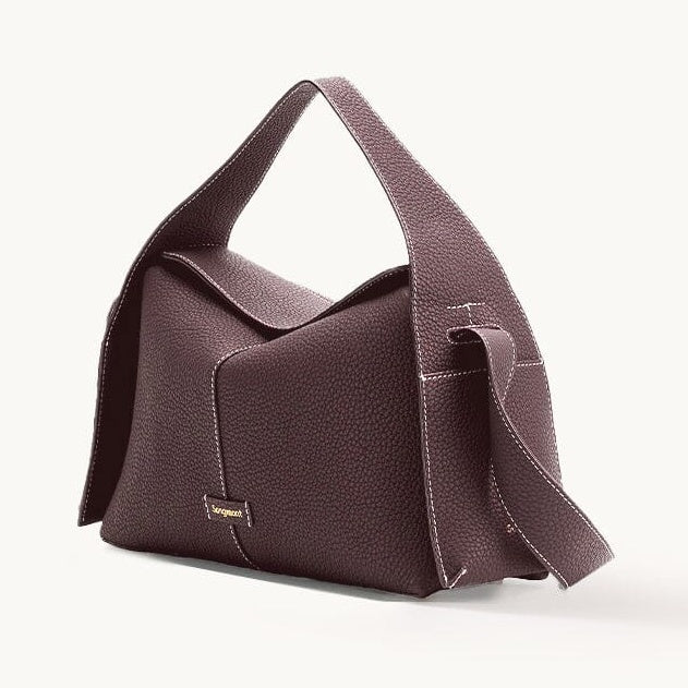 Songmont Drippy Roof Bag Burgundy - deep wine brown leather shoulder bag, three-quarter view