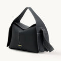 Songmont Drippy Roof Bag Onyx - black full-grain leather shoulder bag, three-quarter view