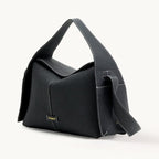 Songmont Drippy Roof Bag Onyx - black full-grain leather shoulder bag, three-quarter view