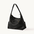 Songmont Extra Large Yore Hobo Bag Onyx - black leather hobo with side pockets