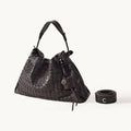 Songmont Small Gather Lattice Bag Ebony - woven bag with top handle and detached strap