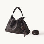 Songmont Small Gather Lattice Bag Ebony - woven bag with top handle and detached strap