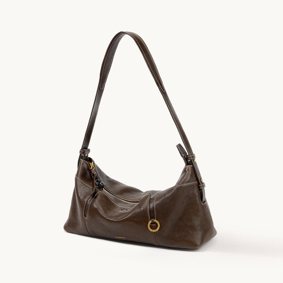 Songmont H Yore Bag Drab - chocolate brown leather hobo with gold ring charm