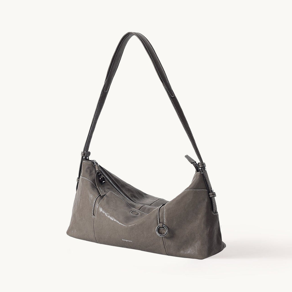 Songmont H Yore Bag Ink Grey - smoky taupe-grey leather hobo with ring charm